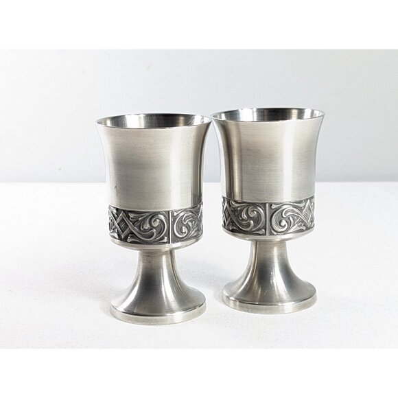 Set 2 MCM 30th Anniversary Selandia Norway Rosemal Acanthus Pewter Wine Glasses - Picture 5 of 7